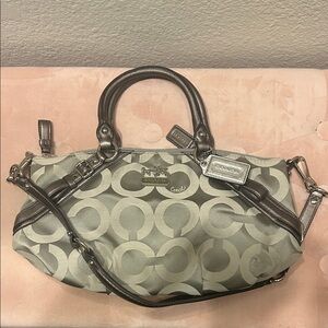 Coach Gray and Silver Signature Shoulder Bag